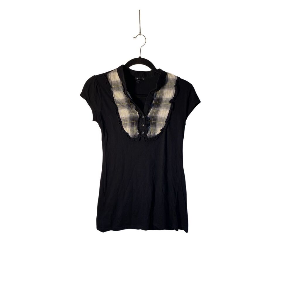 Fang Women’s Y2K, vintage plaid, ruffle accent, trim, top, med